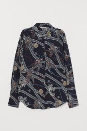 Long-sleeved Blouse - Dark bluepaisley-patterned - Ladies HampM US at H&M